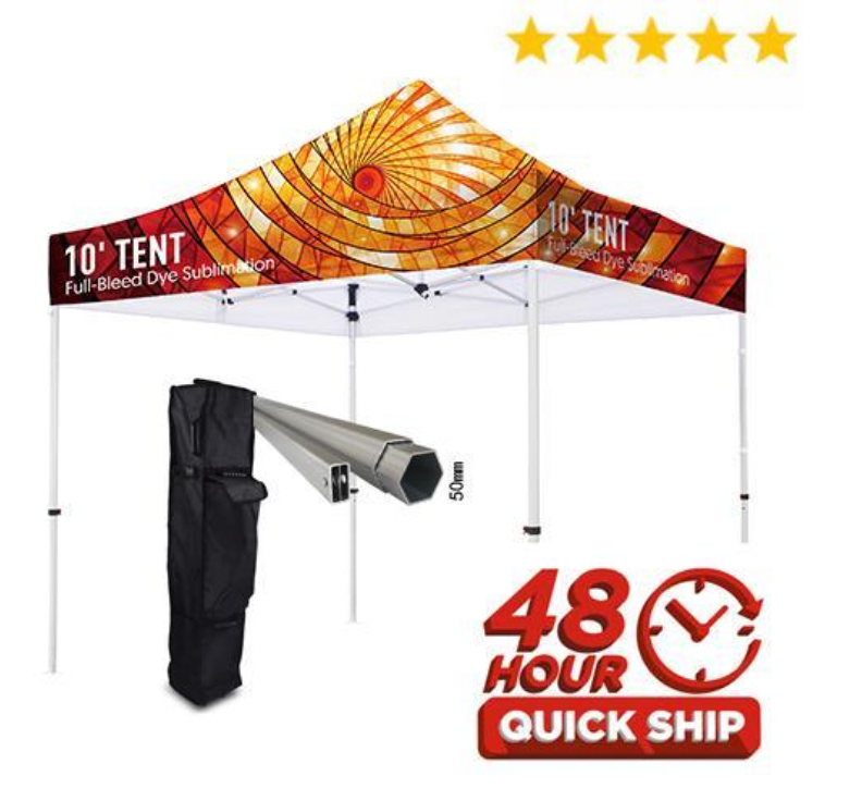 Premium 50mm Aluminum 10' Tent Kit (Full-Bleed Dye Sublimation) 17" Valance